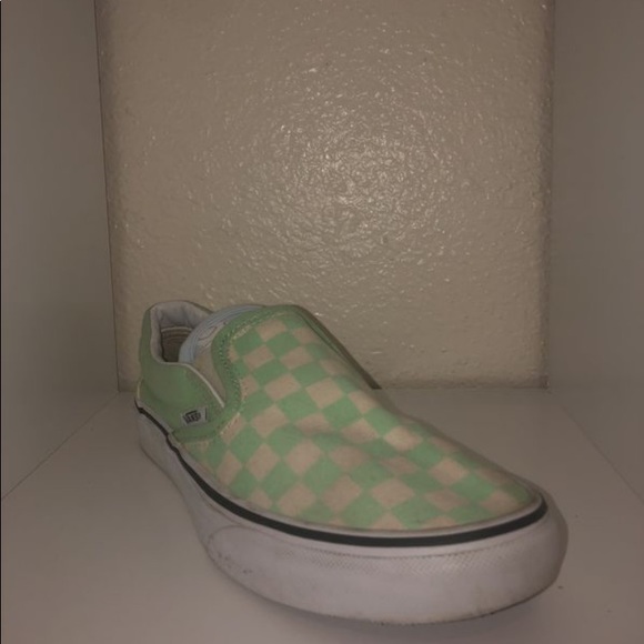 teal and white checkered vans
